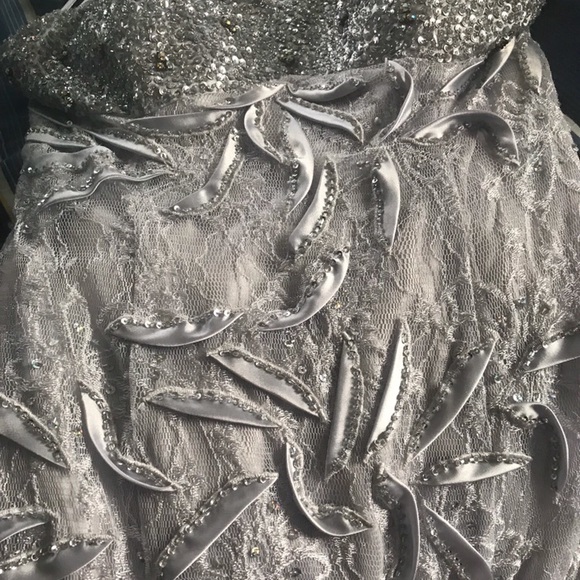 Silver Prom Dress w/ crystal detailing size 0-2 - Picture 4 of 8